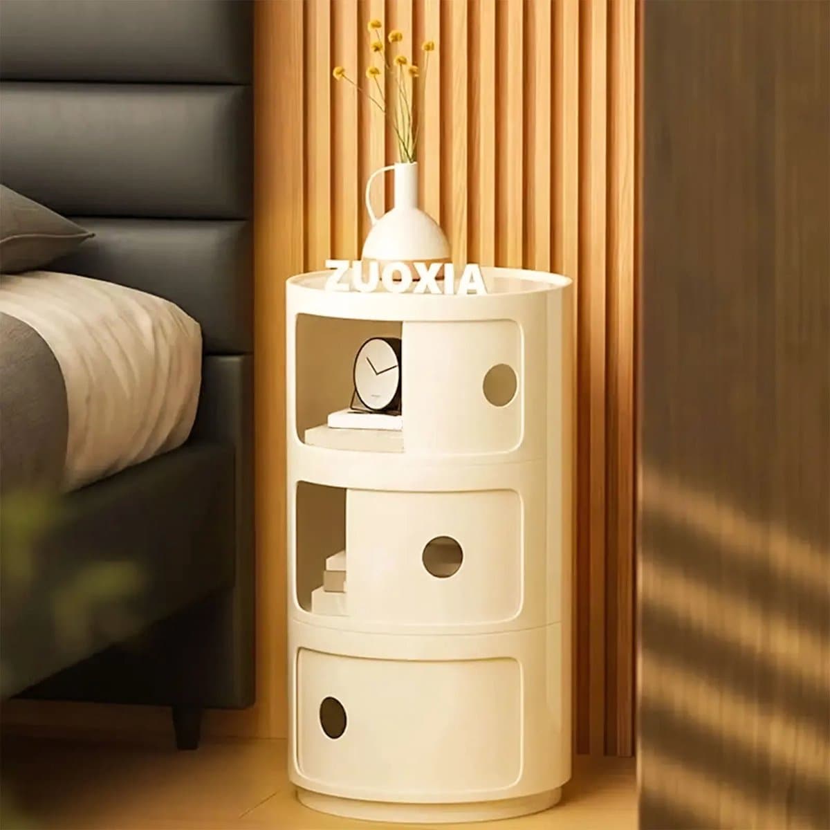 Tresaro Modern Ronde Nachtkast 3-Laden – Compact Opbergkastje voor Slaapkamer & Woonkamer
