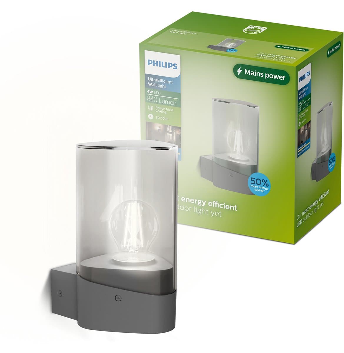 Philips Nayl Wandlamp - Buitenverlichting - E27 LED-lamp meegeleverd - Warmwit licht: 2700K - Antraciet - PowerShield coating