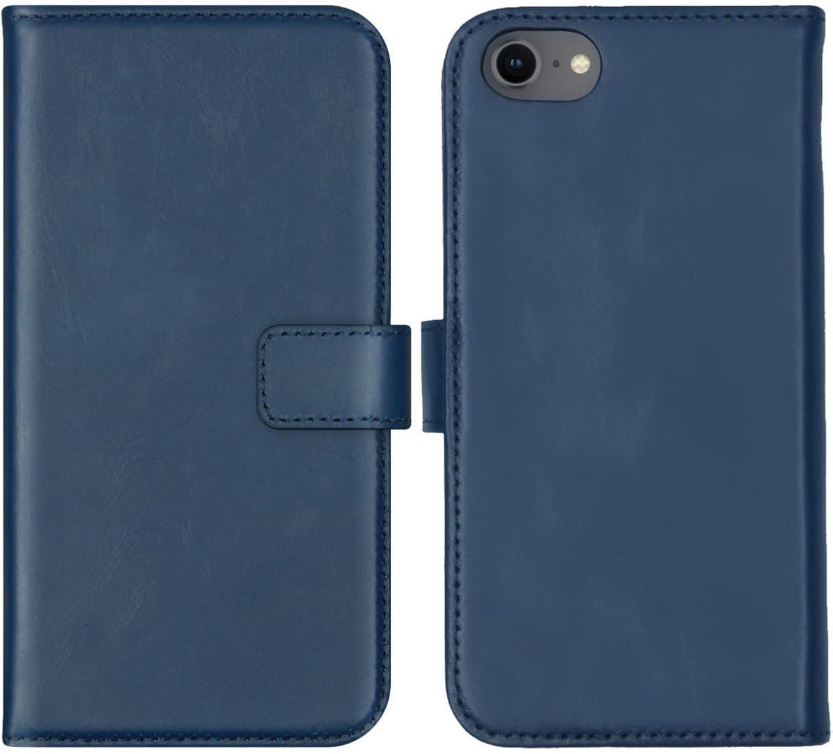 Selencia Hoesje - Geschikt voor Apple iPhone SE (2022) / SE (2020) / 8 / 7 / 6s / 6 - Echt Lederen Bookcase - Blauw