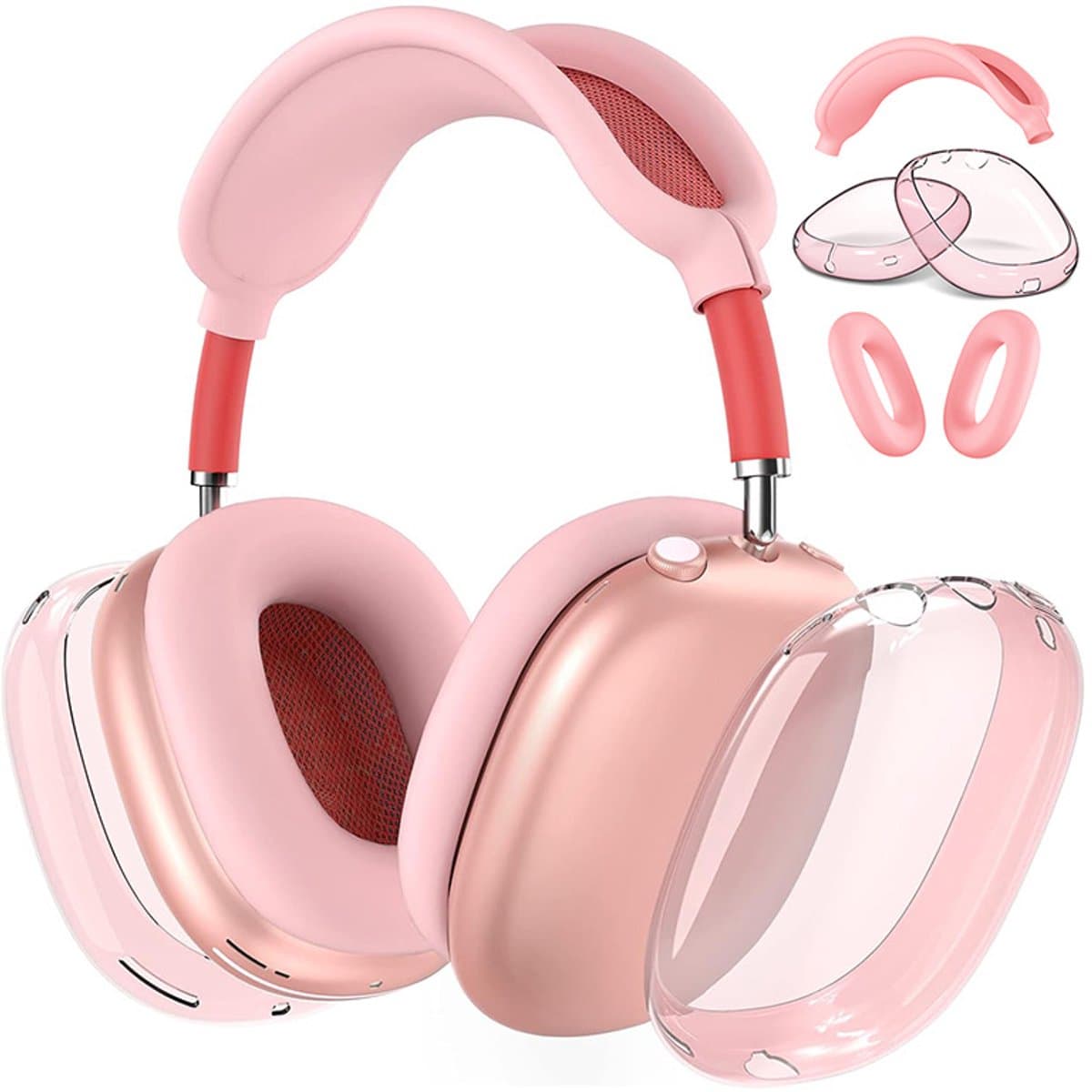 Beschermhoesje voor oordopjes om je oordopjes te beschermen tegen krassen en beschadigingen, Zacht siliconen,geschikt voor AirPods Max oordopjes - Transparant roze