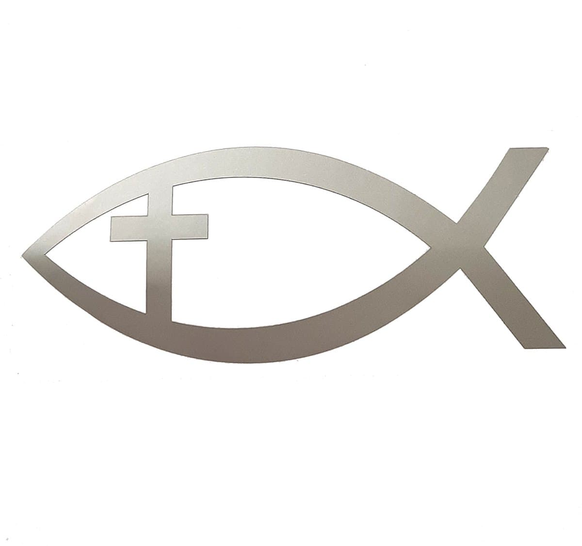 Ichtus vis met kruis sticker - 14x6cm - Zilver - topkwaliteit avery autoreclame folie