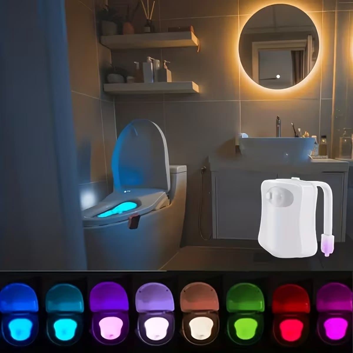 Toiletverlichting 16 kleuren LED Nachtlampje met bewegingssensor, Werkt op Batterijen, Kleurafstelling Functies. Toiletlamp / wc lamp.