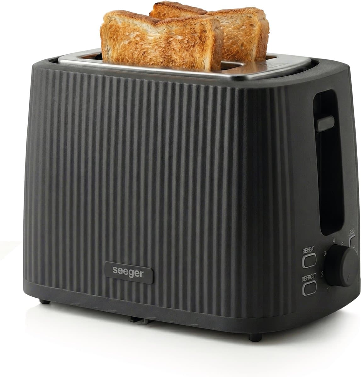 Seeger Broodrooster - Plissé Design - 7 Warmteniveaus - Toaster - 930 Watt - Ontdooifunctie - Compact - Zwart