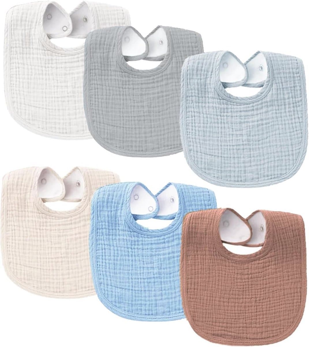 Zachte Absorberende Slabbetjes voor Baby's - Uniseks, Ademend, Verstelbaar, 6 Stuks