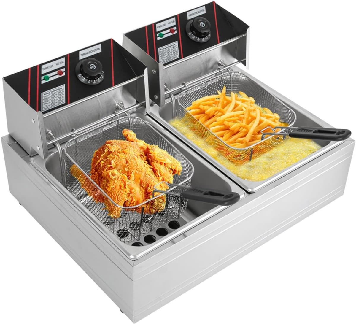 RVV® Frituurpan dubbel - Frituurpan - Zilver - 41cm x 38cm x 30cm