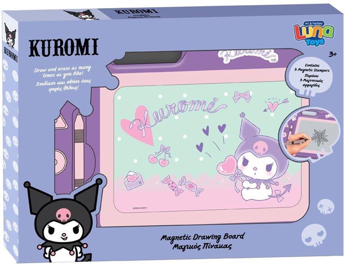 Kuromi Uitwisbaar Tekenbord – 38 × 28 cm – Inclusief Pen & Stempels – Creatief Speelbord voor Kinderen