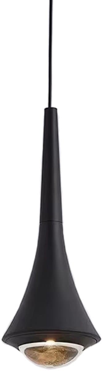 Lumiasfer - Pendellamp 'Bolinus' - slanke LED hanglamp met bolle lens - mat zwart - 5W - warm wit licht (3000K) - voor horeca, hotel, thuis, praktijk