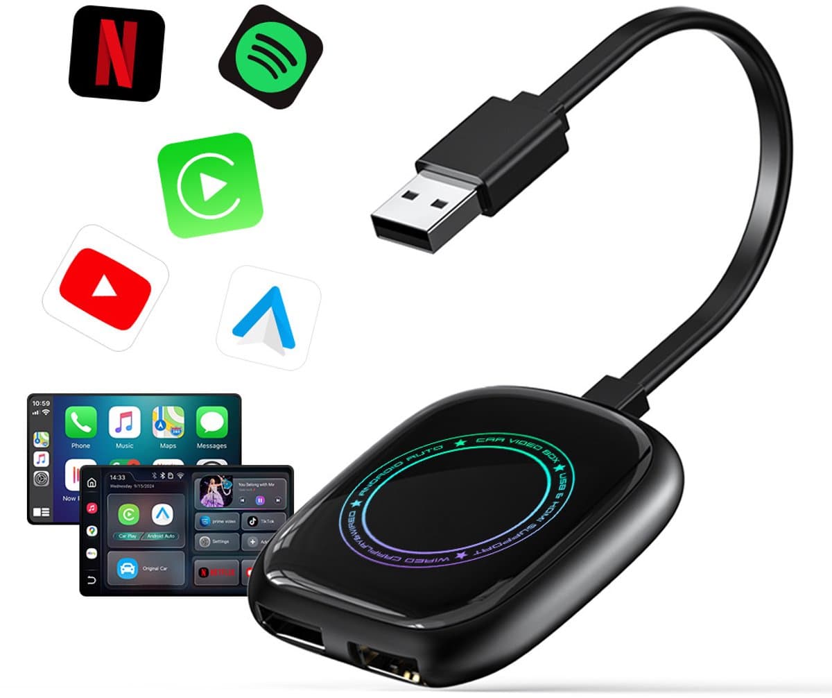 Stream One® Draadloze CarPlay & Android Auto Adapter met Android-systeem – Plug & Play
