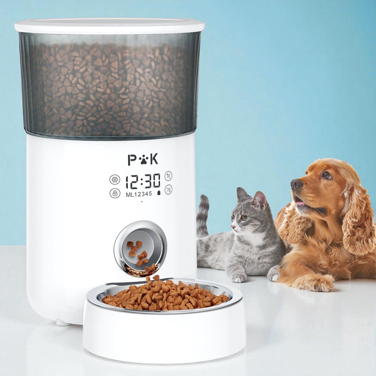 Balimo Automatische Voerbak - Voedingsschema - 4L - Met Voice Recorder - Voerautomaat Dispenser - Met LCD Timer - Eetbak voor Katten & Honden - Wit