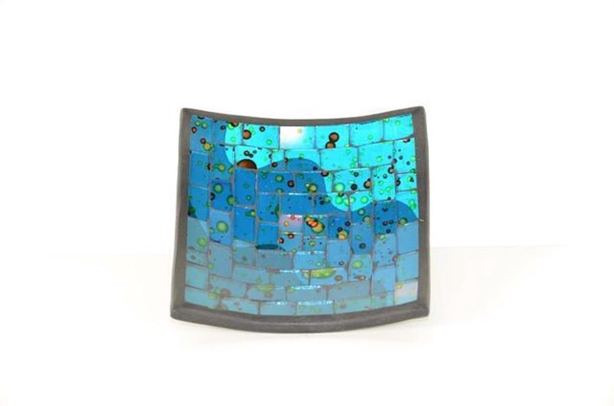 serveerschaal - mozaiekschaaltje 15 x 15 cm - glasmozaiek en aardewerk - fair trade uit Indonesië