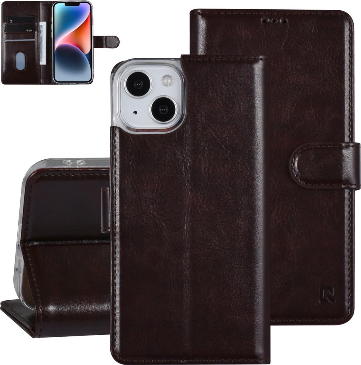 UNIQ Accessory Bruin Book Case Telefoonhoesje voor Apple iPhone 14 - PU Leer, Bescherming van Telefoon