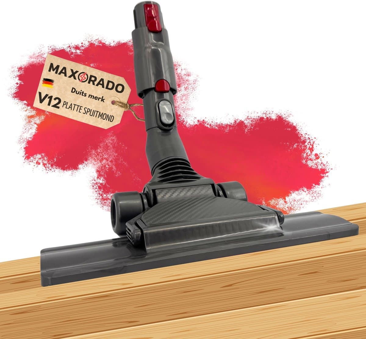 Maxorado Stofzuigermond geschikt voor Dyson V10 / V12 Slim – Platte Parketborstel voor Houten Vloeren, Laminaat & Tegels – Flexibel & Wendbaar – 28 cm Breed – Met Zijzuigopeningen & Wielen
