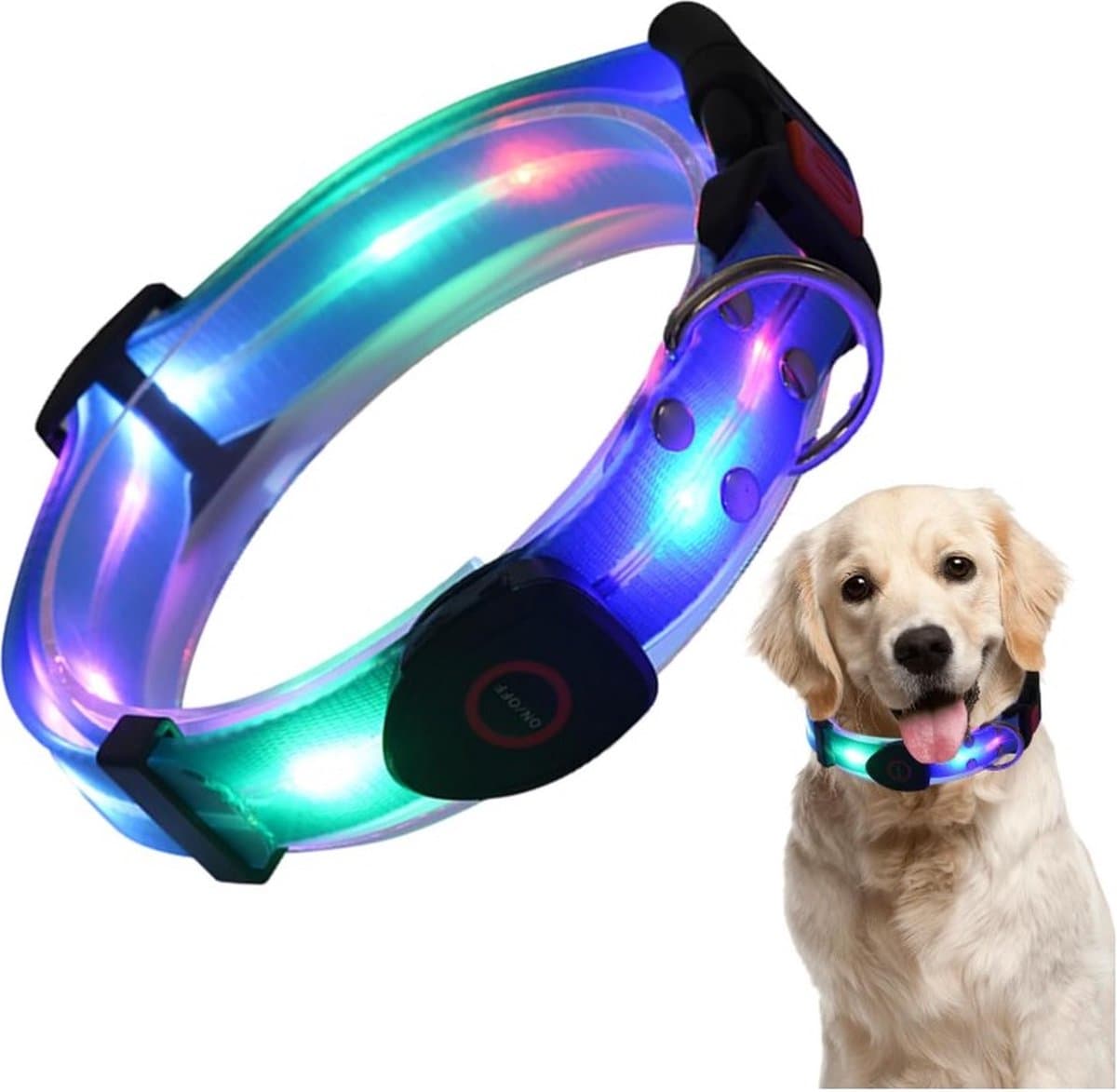 EYZ Led hondenhalsband - Oplaadbare waterdichte LED verlichte verstelbare Lichthalsband - verstelbare en weerbestendige Lichthalsband voor buitenlopen _Blauw_M_40-65cm