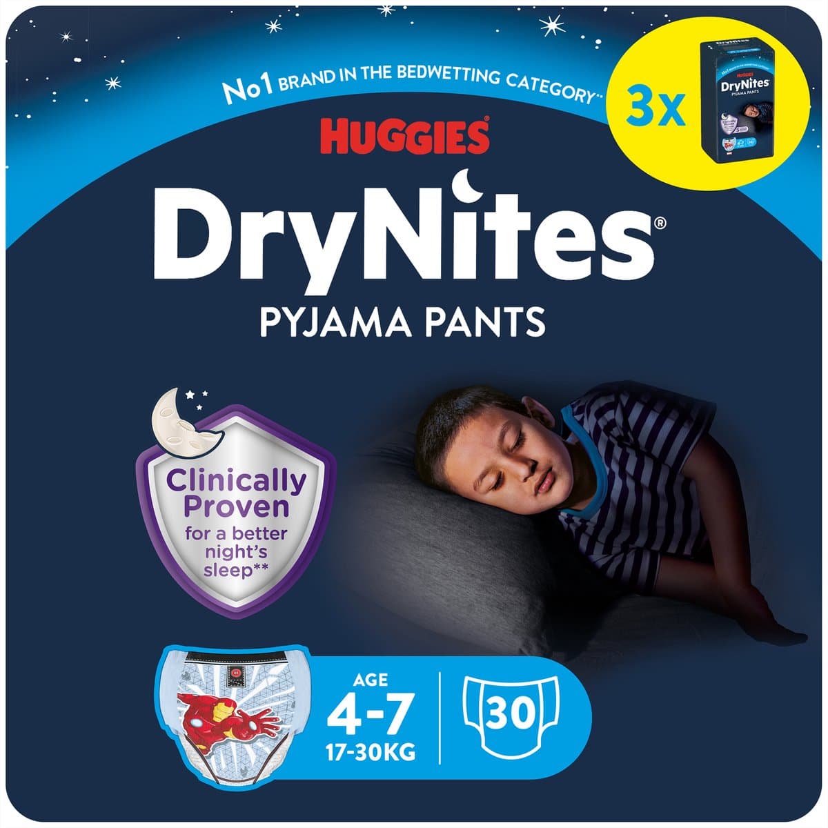 Huggies DryNites luierbroekjes - jongens - 4 tot 7 jaar (17 - 30 kg) - 30 stuks - voordeelverpakking