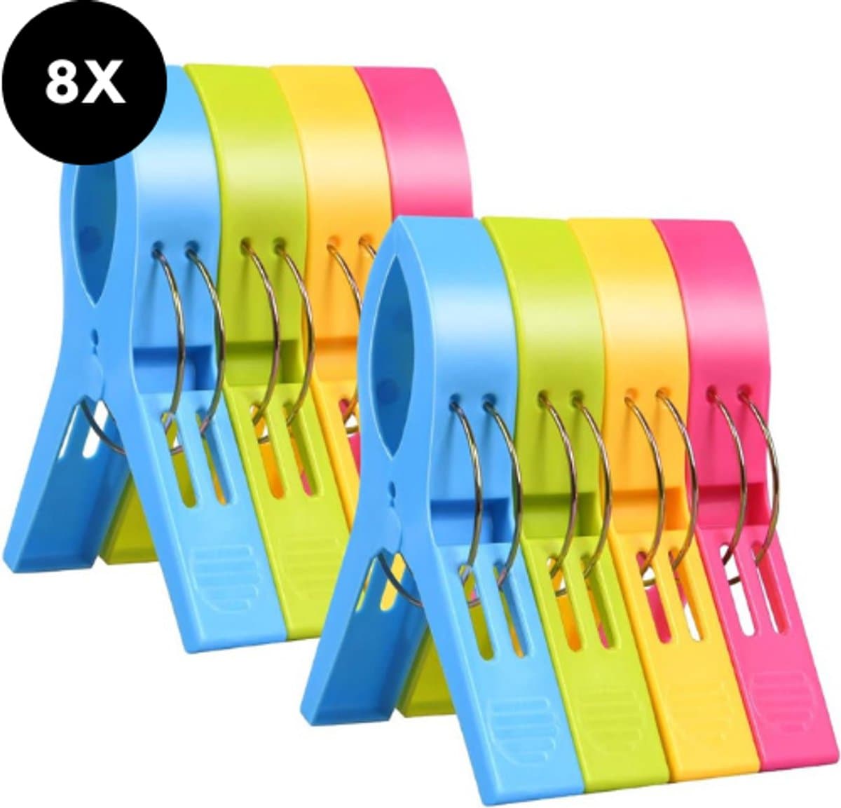 Ultiluxe® Grote strandlaken knijpers - 8 stuks - XXL badhanddoek klemmen - Handdoek clips - Wasknijpers - Badlaken vastzetten - Ligbed, strandstoel, kleding, camping stoel, tafelkleden - Kunststof strandhanddoek