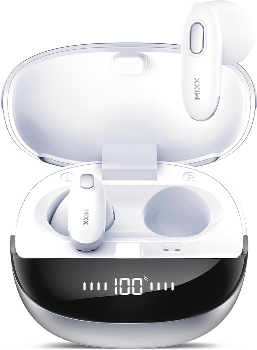 MIXX StreamBuds Hybrid Charge 2 - Draadloze Oordopjes - 3 EQ-modi - Qi - Wit
