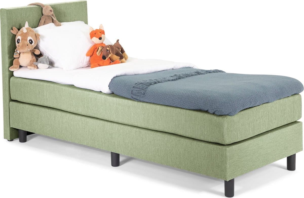 Kinder Boxspring Luxe Glad Hoofdbord 70 x 220 Lentegroen