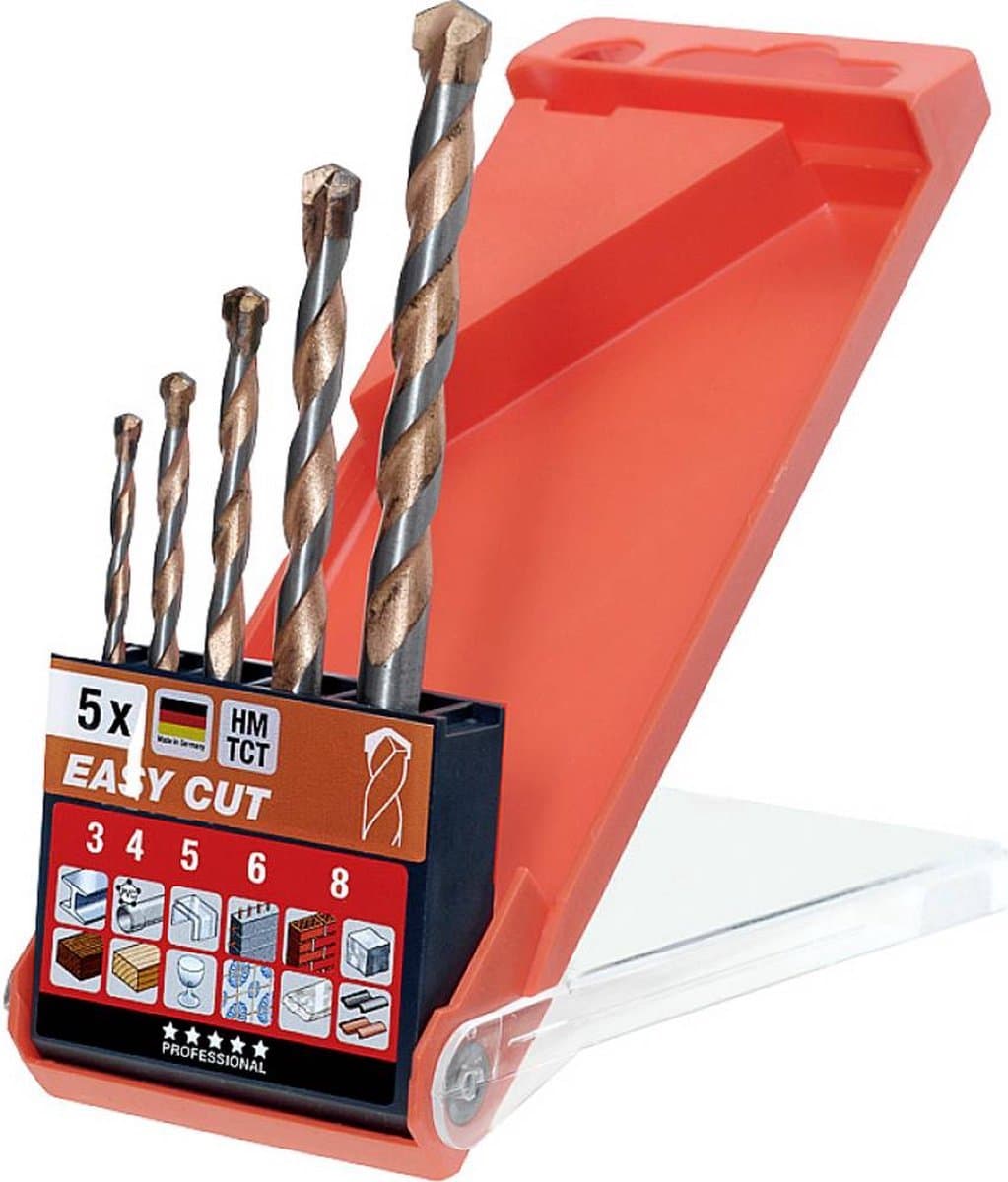 kwb 048300 HSS Multifunctionele boor 5-delig 3 mm, 4 mm, 5 mm, 6 mm, 8 mm Snelspanboorhouder, Tandkransboorhouder 5 stu