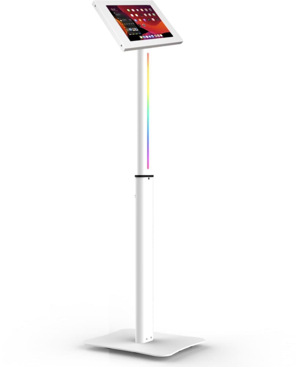 In hoogte verstelbare tablet vloerstandaard met LED verlichting Securo XL voor 13-16 inch tablets - wit