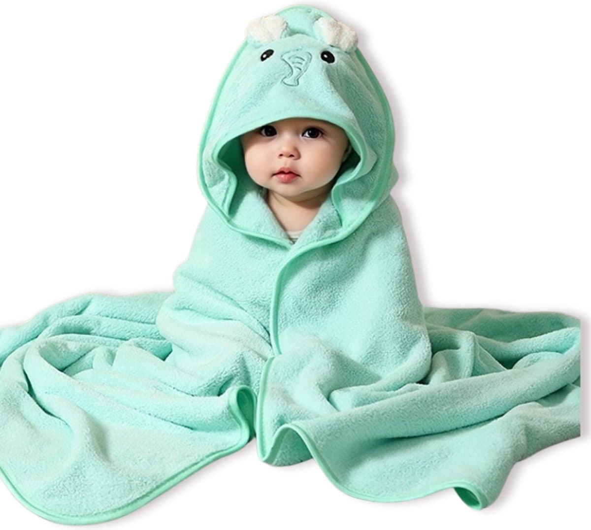 BoefieBoef Olifant Baby Badcape & Peuter Handdoek – Superzachte Warme Fleece Wikkeldeken Kinderen 0-3 Jaar – Absorberend & Sneldrogend – Dieren Capuchon – Baby Badhanddoek & Omslagdoek – Voor Jongens & Meisjes - Groen