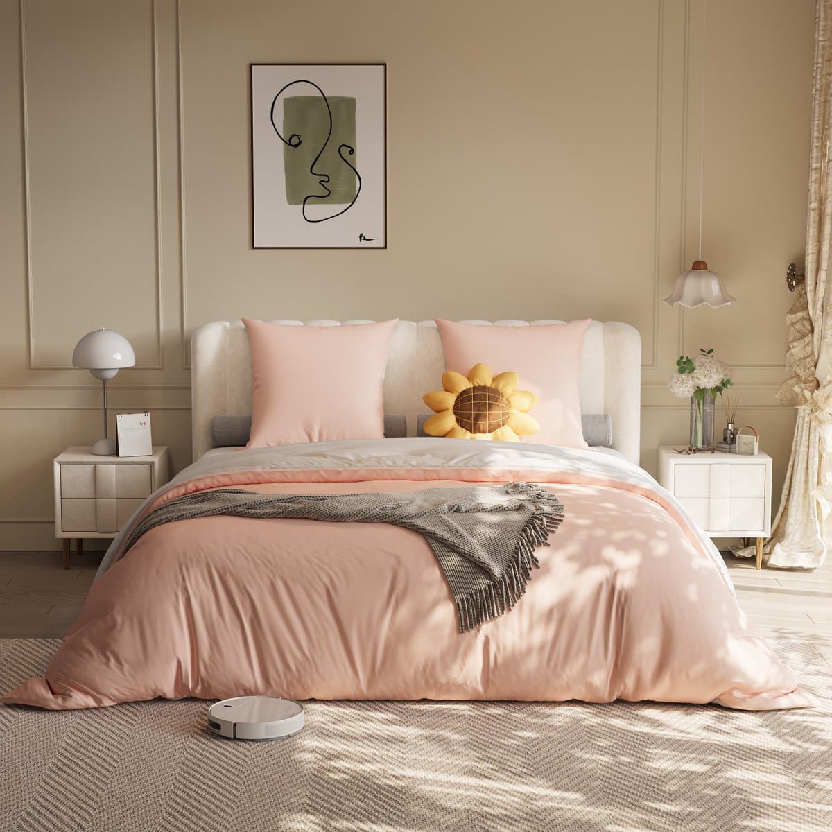 Asaam 4-delig beddengoed-Polyester- Set met 1 dekbedovertrek + 1 laken + 2 kussenslopen, met ritssluiting-140x200 cm