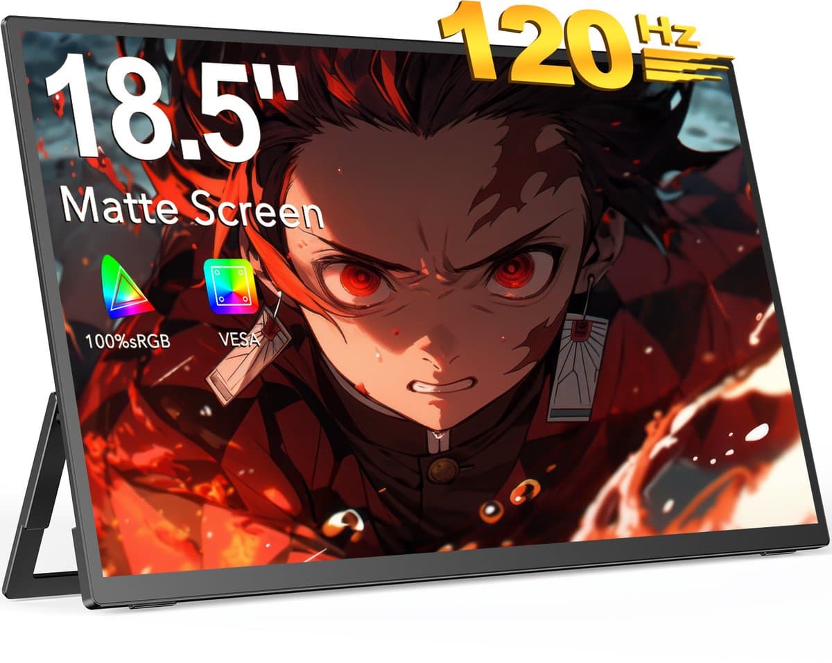 UPERFECT Portable Monitor 185E04 18.5" FHD 120Hz draagbaar monitor IPS 100% sRGB draagbaar scherm with Dual USB-C/VESA Mount,for Laptop/Switch/MacBook (VESA Mount )