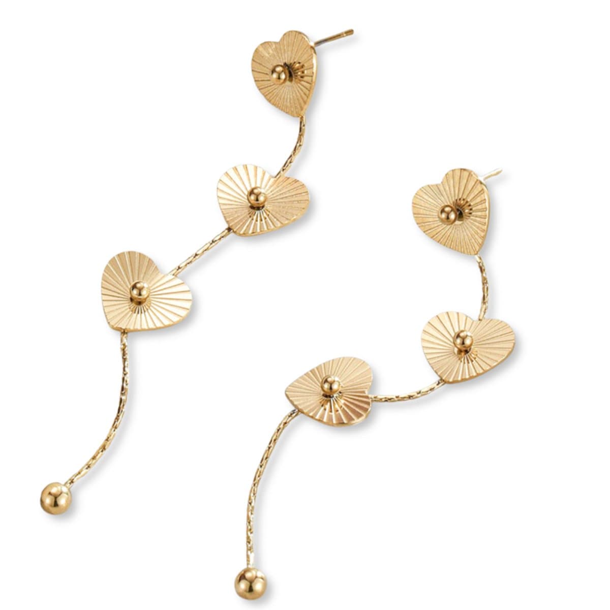Marama - Oorbellen Hearts Gold - oorhangers - hartjes - stainless steel - gold colored - dames - lange damesoorbellen
