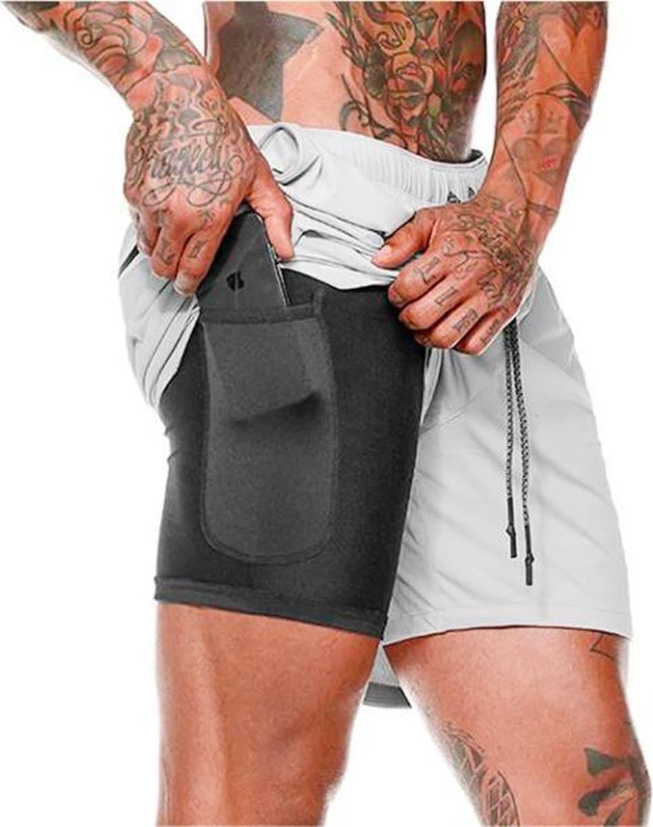 MW® - Sportbroek Heren - Sportkleding Heren - Fitnessbroek - Hardloopbroek - Shorts Heren - Grijs XL