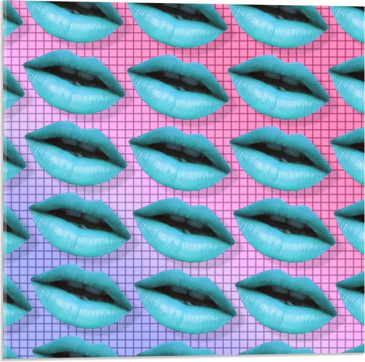 Acrylglas - Patroon van Blauwkleurige Lippen - 50x50cm Foto op Acrylglas (Wanddecoratie op Acrylglas)