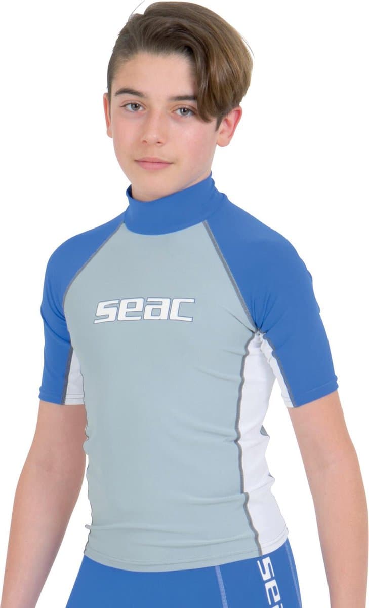 Seac RAA Short Evo Kid rashguard met korte mouwen voor kinderen - UV zwem en snorkeltop - Blauw/wit - XS