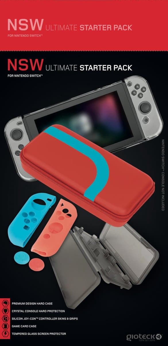 Gioteck Starter Pack met accessoires voor Switch - Beschermhoes - 9H gehard glas - Silicone Skins en Grips - beschermhoes voor Switch - hoesje voor game cards
