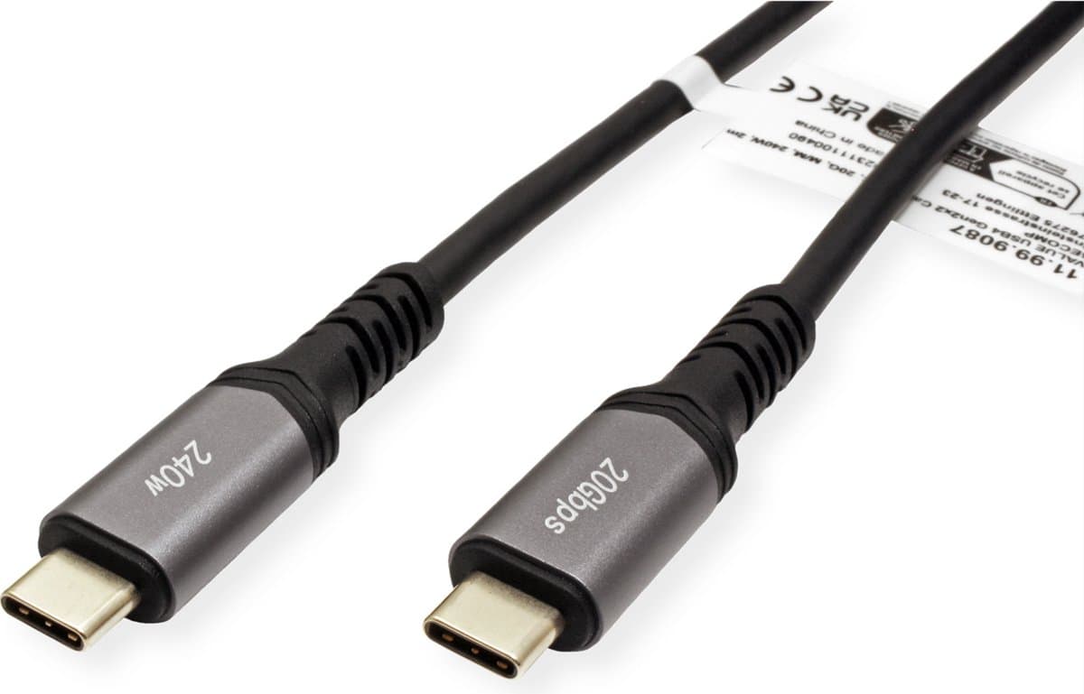 VALUE USB4 Gen3x2 Kabel, C-C, M/M, 4K UHD-1, 20Gbit/s, 240W, zwart, 2 m