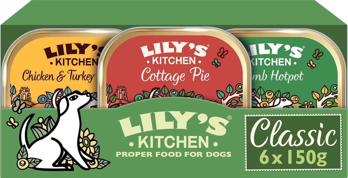 Lily's Kitchen - Hondenvoer - Natvoer - Classic Dinners Multipack Kip, Kalkoen, Lam & Rund - 6 x 150 g