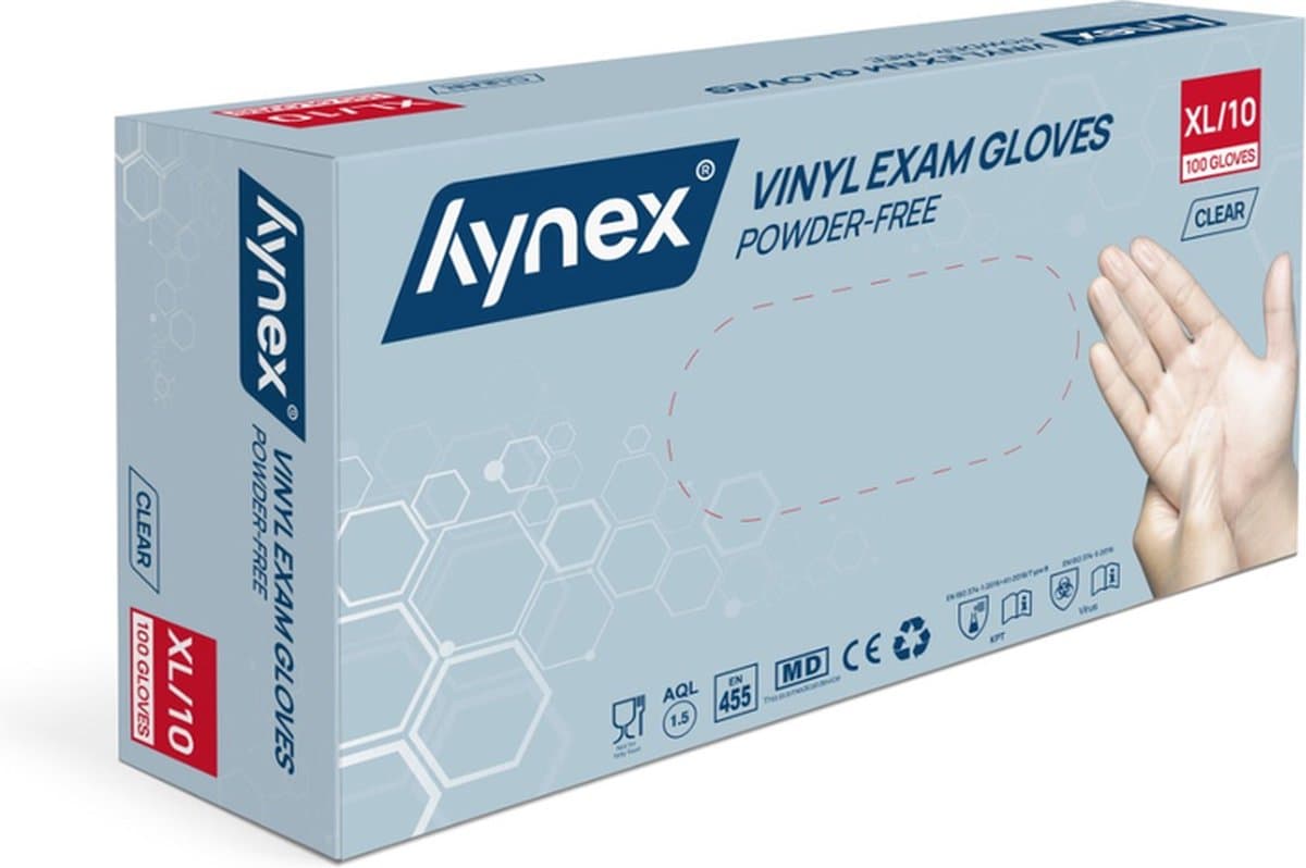 Hynex Vinyl Handschoenen maat XL Poedervrij transparant/ wit 4,5gr MD - 100/box