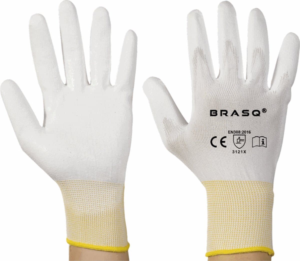 Polyester handschoenen maat 9 witte PU coating 1 paar/ per seal