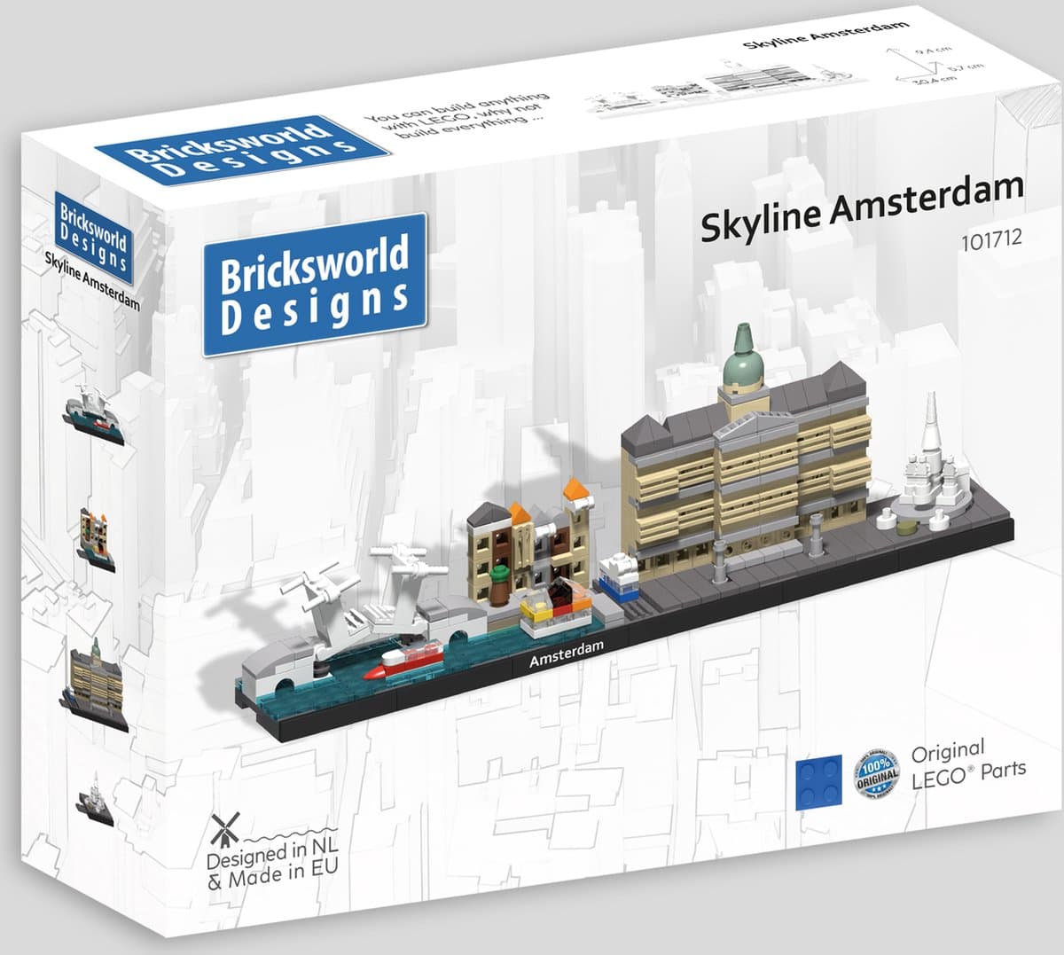 Bricksworld BOC-SKY-AMS Architectuur Skyline Amsterdam (NL) modules Magere brug, Bloemenmarkt, Paleis en Monument op de Dam. Samengesteld uit originele nieuwe LEGO® onderdelen.