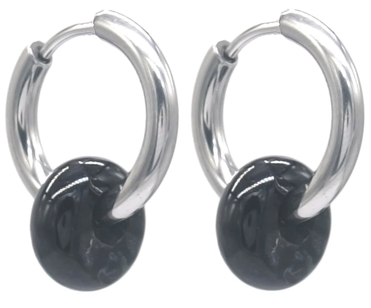 Oorringen met Steen - RVS - 16 mm - Zilverkleurig - Agaat