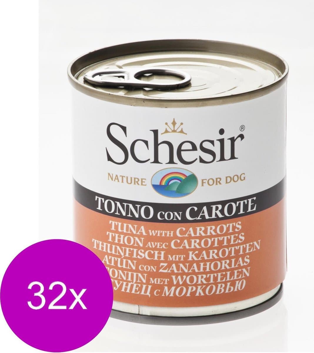 Schesir Hond Blik Gelei 285 g - Hondenvoer - 32 x Tonijn&Wortel