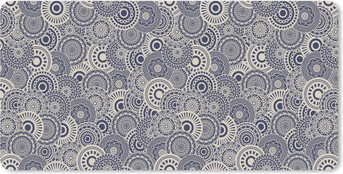 Muismat XXL 120x60 cm - Bureau onderlegger - Bureau mat Mandala - Blauw - Patroon - Bureaumat - Gaming mousepad xl - Bureaulegger groot - Computer deskmat