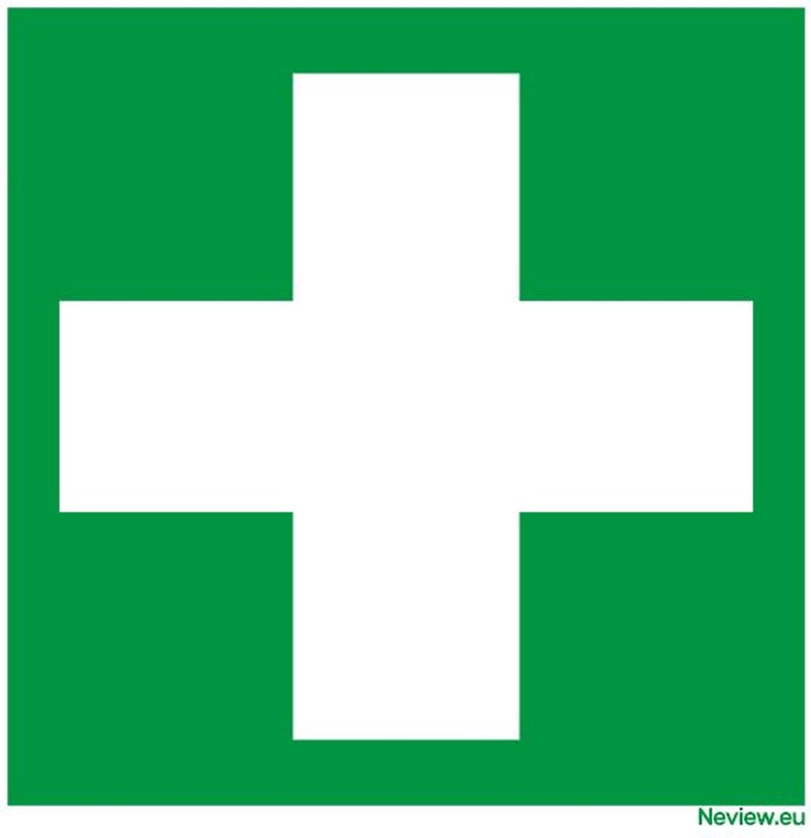 Bordje "EHBO" - 10 x 10 cm - Voor binnen & buiten - EHBO sticker - ISO 7010 E003 - EHBO pictogram