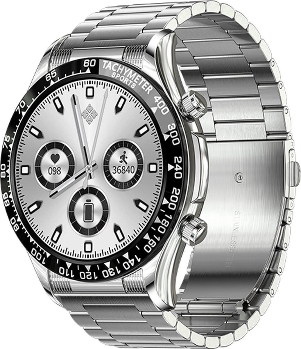 Darenci Smartwatch Superior Pro - Smartwatch heren - Activity Tracker - Touchscreen - Bluetooth bellen - Bluetooth muziek - Stalen band - Heren - Horloge - Stappenteller - Bloeddrukmeter - Verbrande calorieën - Zuurstofmeter - Waterdicht - Zilver