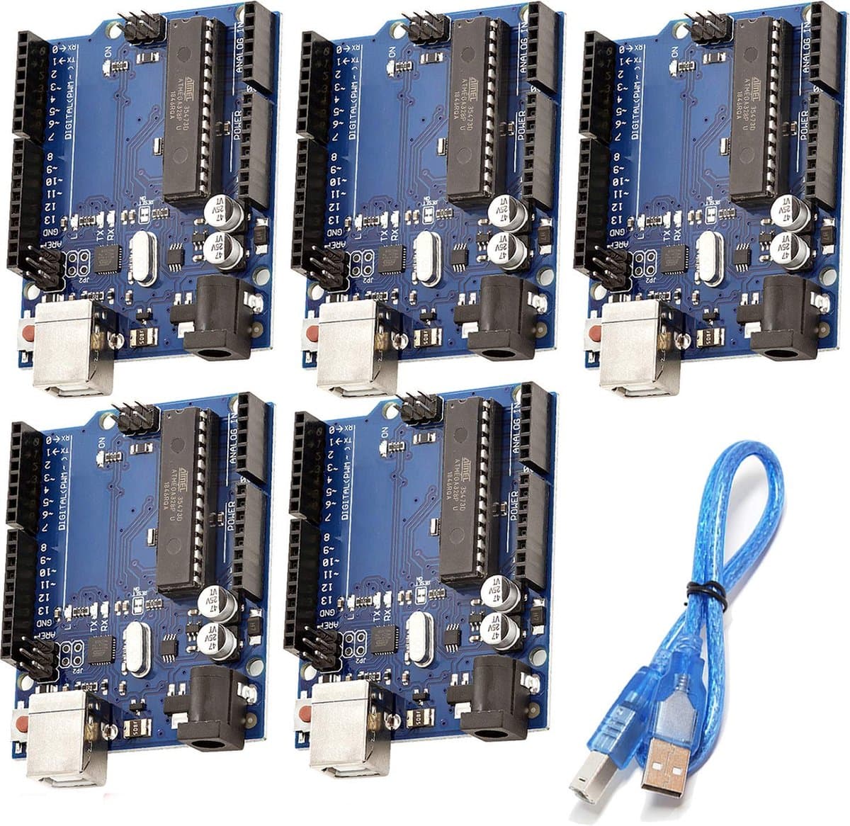 AZDelivery 5 x AZ-ATmega328DIP-Board Microcontroller Board ATmega16U2 8-bit Developer Board met USB-kabel