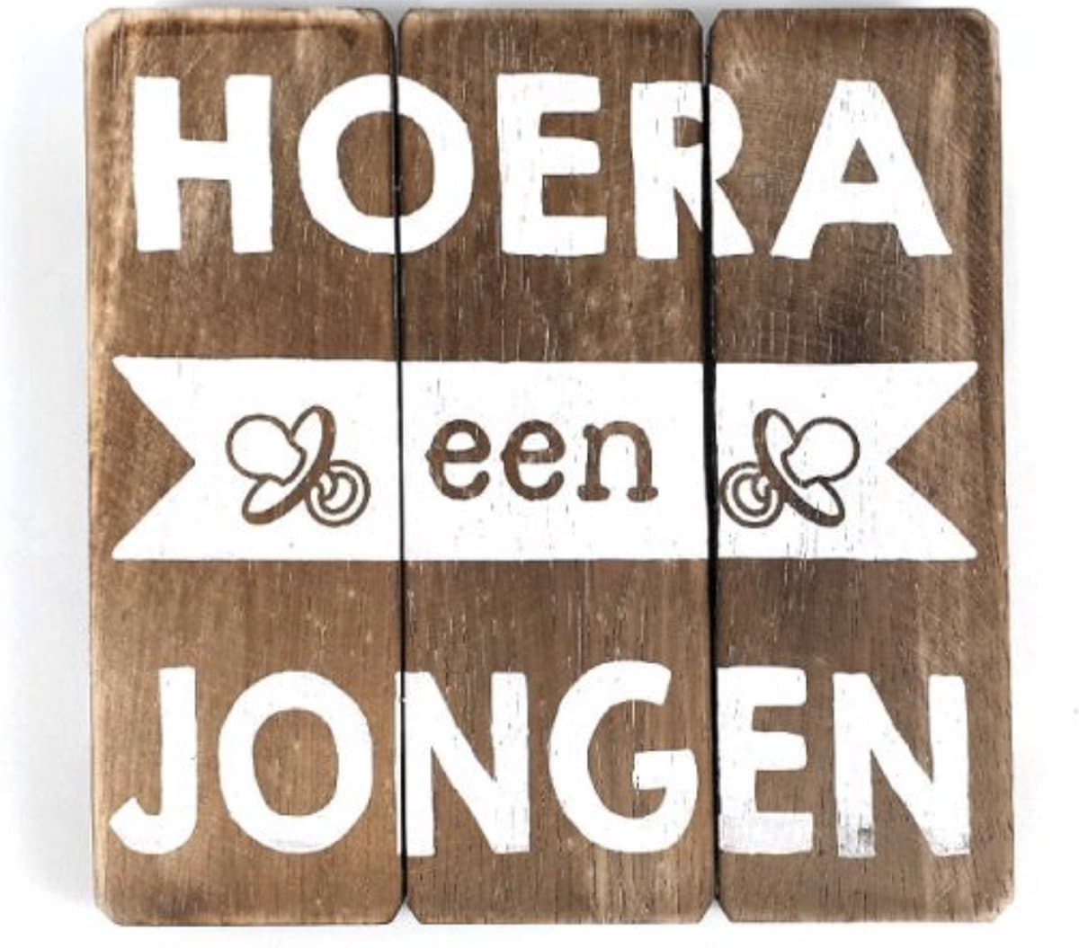 tekstbord Hoera een jongen naturel 20 x 20