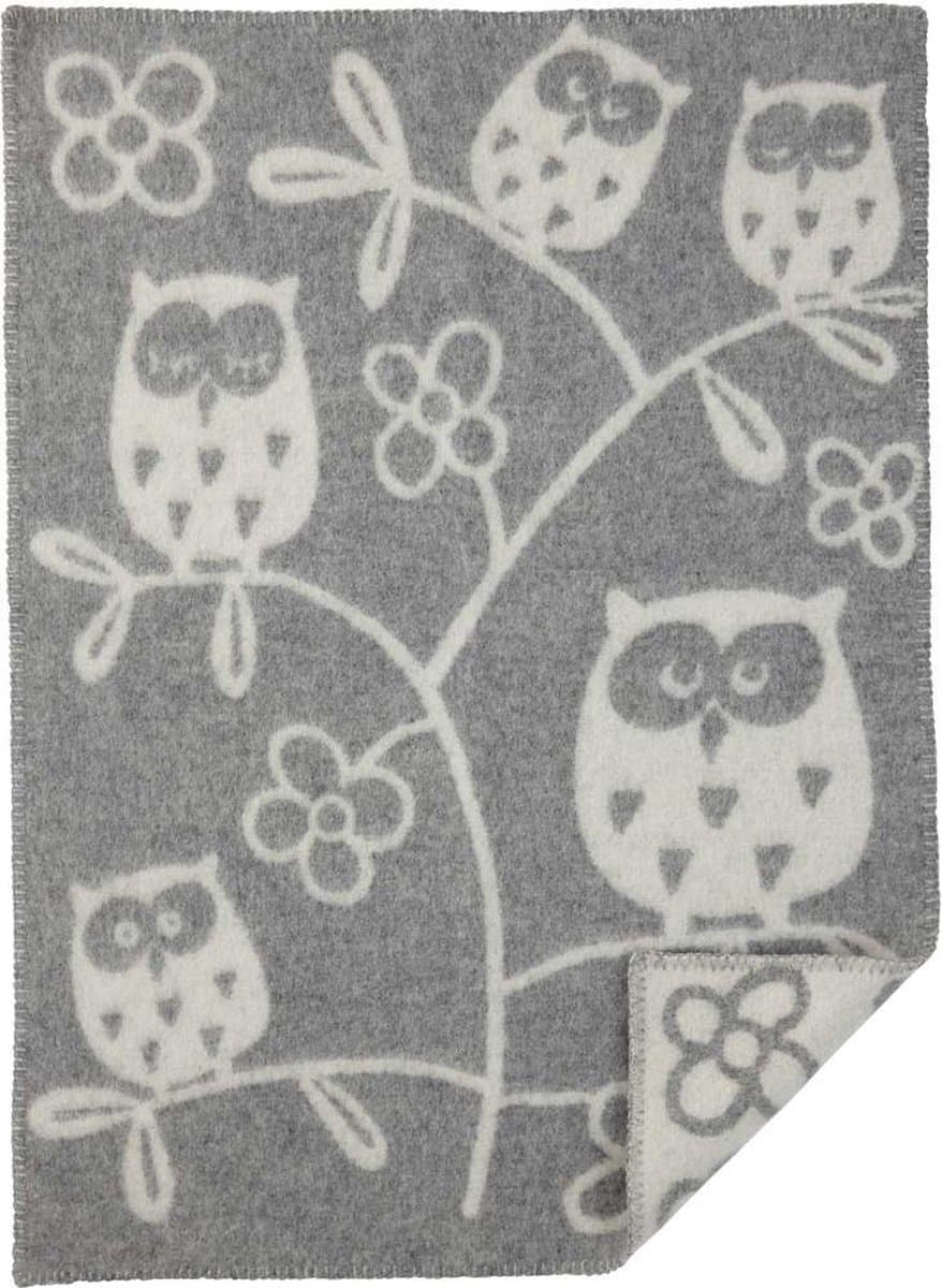 Wiegdeken eco wol Uiltjes grijs- 65x90cm