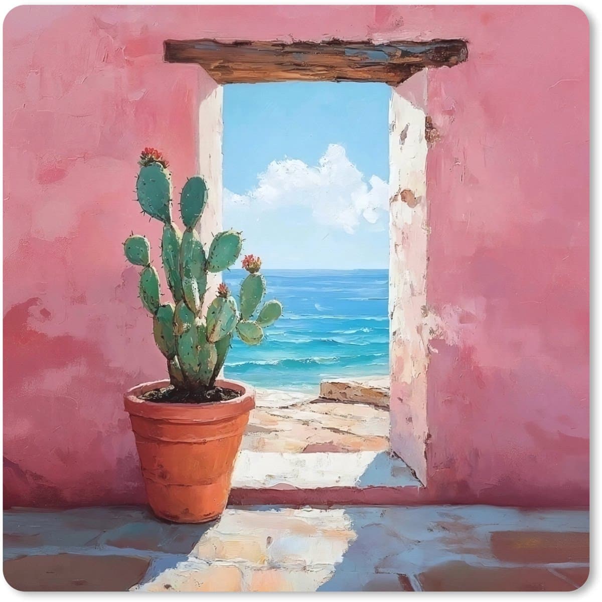 Muismat XXL 40x40 cm - Bureau onderlegger - Bureau mat Zee - Roze - Cactus - Bureaumat - Gaming mousepad xl - Bureaulegger groot - Computer deskmat