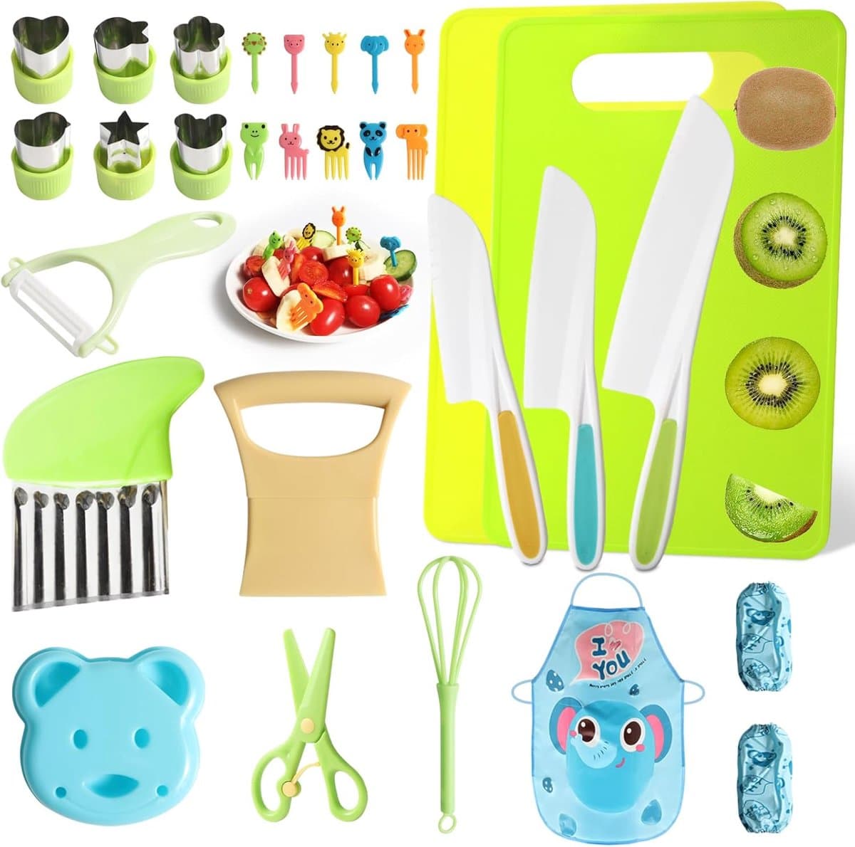 Kindermessen Set 30-delig - Veilige Keukenmessen voor Kinderen vanaf 2 Jaar - Inclusief Snijplank en Speelgoedaccessoires