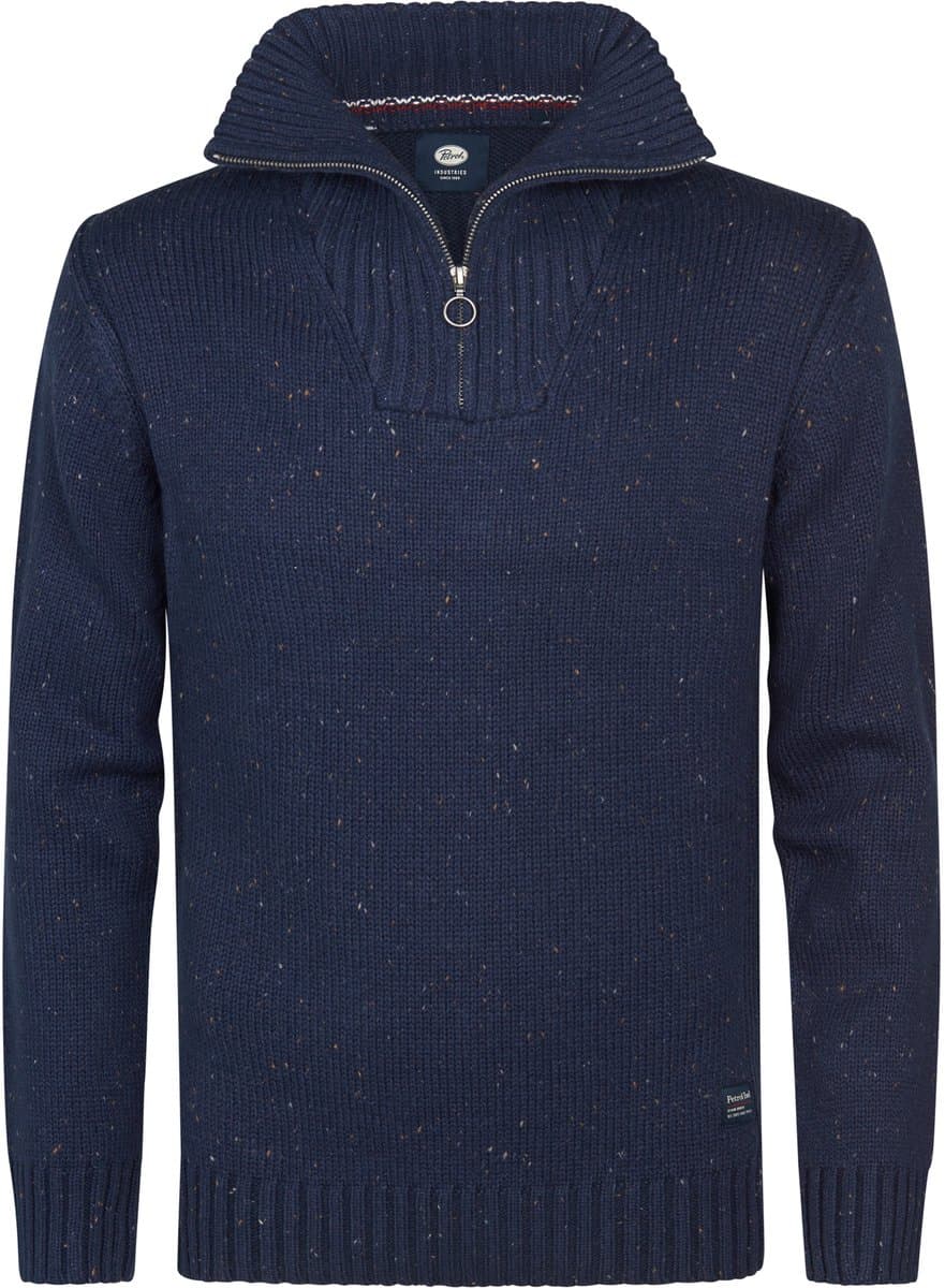 Petrol Industries - Heren Gebreide Half-Zip Trui Denver - Blauw - Maat M