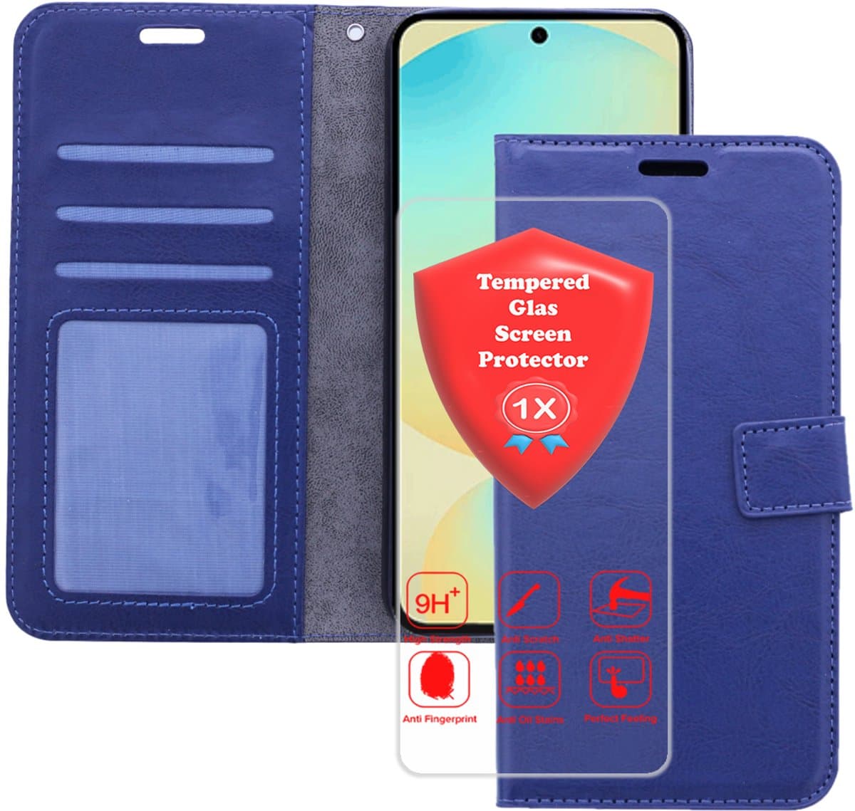 Bookcase Geschikt voor: Samsung Galaxy A17 5G & Samsung Galaxy A26 Blauw - Portemonnee hoesje met 1x Glas Screen protector - Book Cover