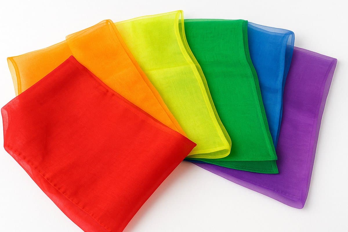 LuukyBB - Montessorri Danszijde - Regenboog - 6 Stuks Speelzijde - Chiffon Sjaaltjes - Jongleersjaaltjes Jongleren - Speeldoek Jongleerdoekjes - Montesorri Speeldoeken - Motorische Ontwikkeling