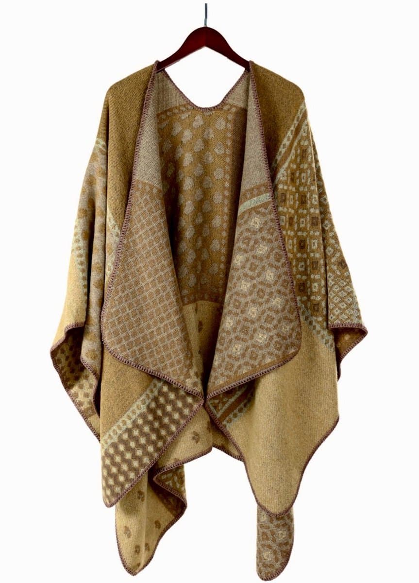 Emilie scarves - poncho - cape - camel - print